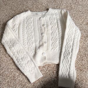 Altar'd State Cream Cable Knit Button-Front Cardigan